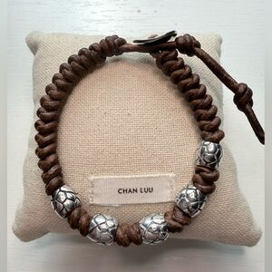 CHAN LUU Brown Braided Leather Bracelet with Sterling Silver Beads